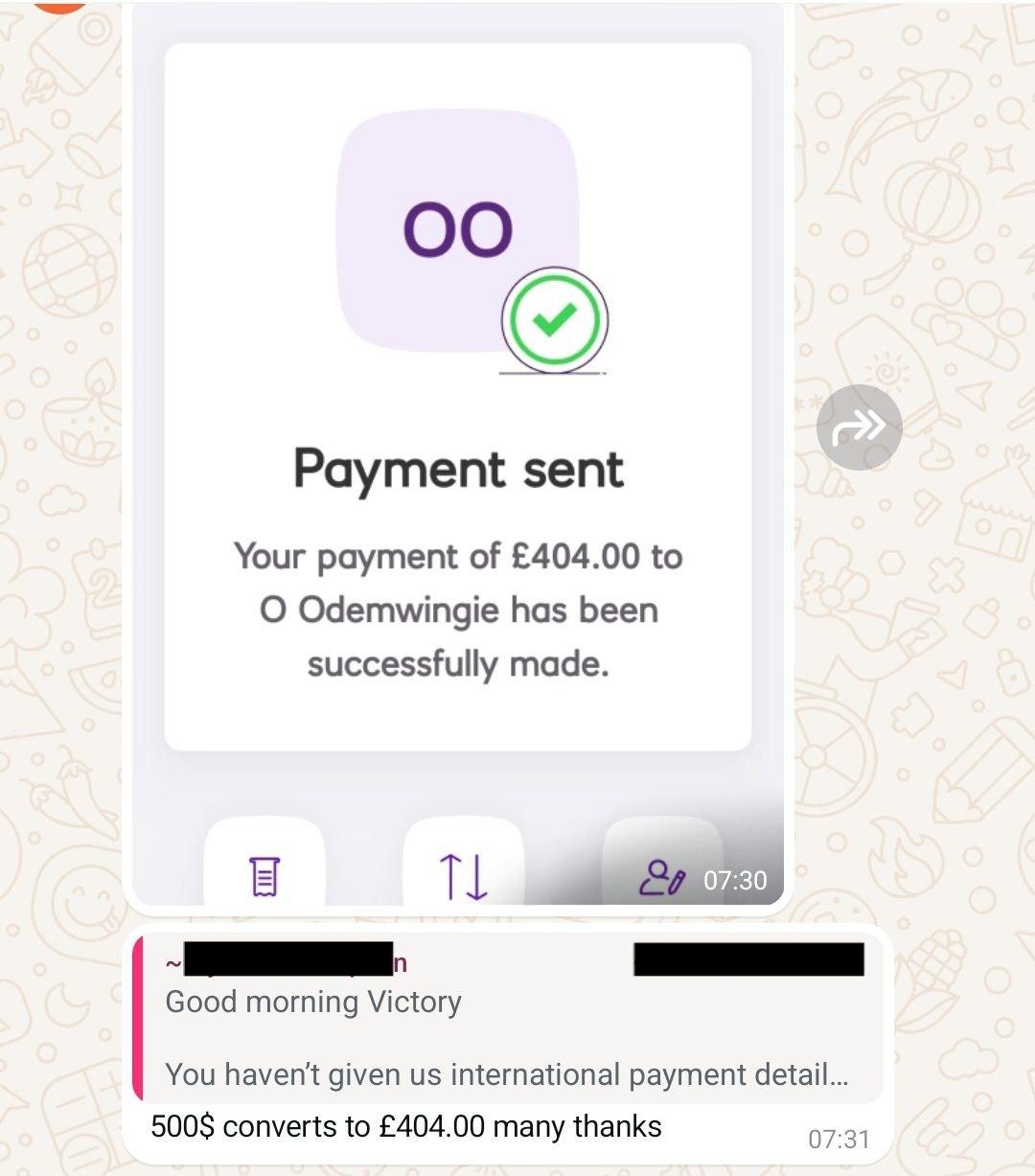 UK client payment proof